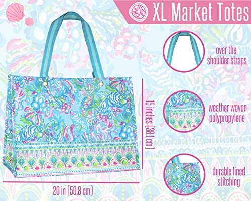 Lilly Pulitzer XL Market Shopper Bag, Oversize Reusable Grocery Tote with Comfortable Shoulder Straps