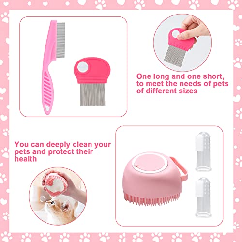 VCZONE 8 Pcs Cat Brush Grooming Kits, Pet Self Cleaning Kit with Pet Nail Clipper and File, Flea Comb, Pet Shampoo Bath Br...