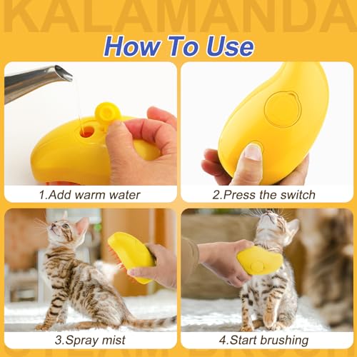 Cat Steam Brush, 3 in 1 Dog Steamy Brush Cleanser, Silicone Massage Grooming Comb, Pet Hair Cleaning Misting Comb for Cats...