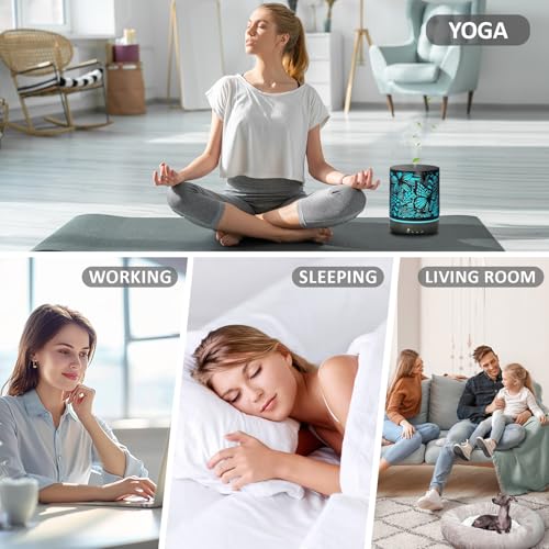 Essential Oil Diffusers 300ML Metal Aromatherapy Oil Diffusers for Large Room,Butterflies & Flower Ultrasonic Cool Mist Di...