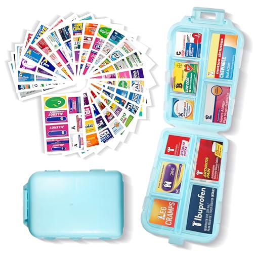 Pill Organizer with Medicine Labels 161 Labels Travel Daily Pill Container Mini Medication Organizer Storage Pill Organize...