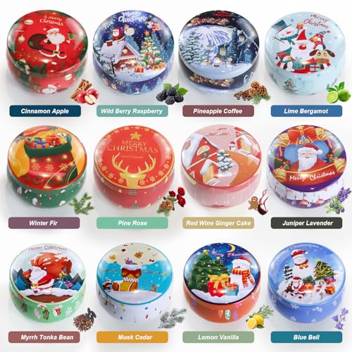 12 Pack Christmas Scented Candles with Natural Soy Wax, Long Lasting Aromatherapy Soy Candles for Home Scented, Christmas ...