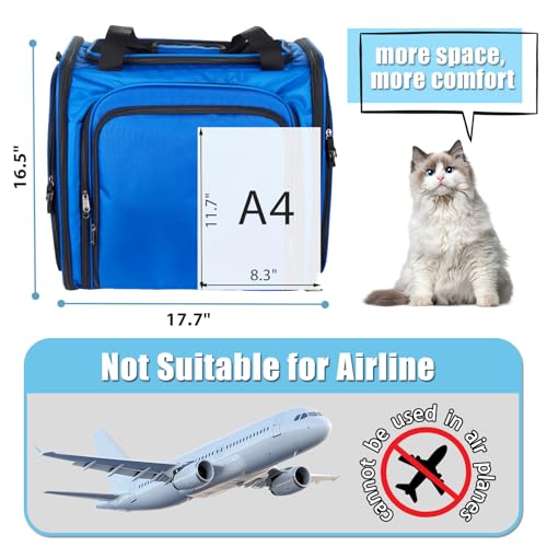 Expandable Cat Carrier with Litter Box, Extra Large Cat Carrier for Car Travel, 17.3"x16.2"x13" Portable Soft-Sided Pet Ca...