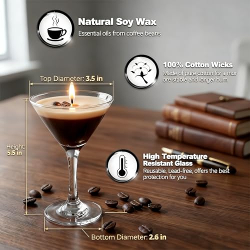 SILEAGEO Espresso Martini Candle in Reusable Glass | Strong Scented Natural Soy Wax Coffee Candle, Home & Bedroom Decor | ...