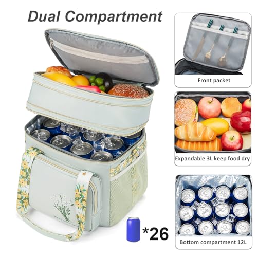 HSHRICH Insulated Lunch Bag for Women/Men, Dual Compartment Waterproof Reusable Large Lunch Box for Adlut Wide-Open Tote C...