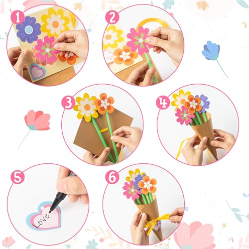 BeYumi Flower Bouquet Craft Kit - 24Pcs Mother's Day Flower Bouquet Craft for Kids Make Your Own Bunch of Flowers Teacher ...