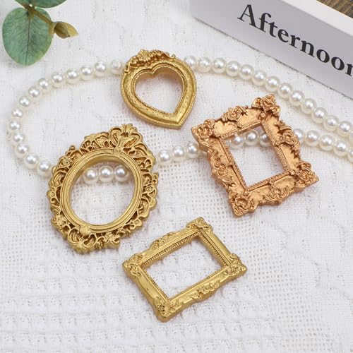 YBEATY 12 Pcs Vintage Mini Picture Frames Small Baroque Antique Resin Jewelry Frame Miniature Rectangle Display Table Wall...