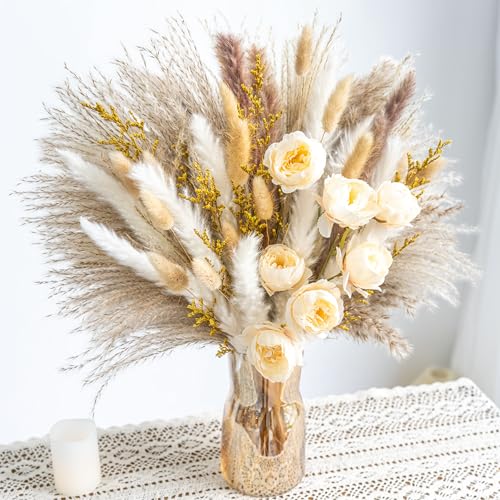Boho Decor Bouquet - Artificial Flowers and Pampas Grass Decor kit,Mix Dried Flower Arrangement Bunny Tail Home Table Rust...