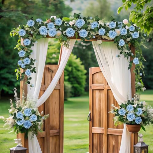 ZIFTY 5Pcs 32.5FT Blue Flower Garland Fake Flower Vines Faux Artificial Floral Garland Hanging Rose Ivy for Wedding Decort...