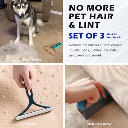 Pet Hair Remover 3-Pack, Dog Cat Hair Remover, Lint Shaver Cleaner Pro, Fur Removal Tool, Portable Carpet Scraper, Fuzz Ro...
