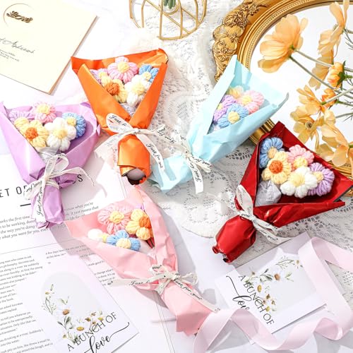 Solsew 20 Sets Crochet Flowers Bouquet for Mom Grandma Lady Women Handmade Knitted Artificial Flowers with Sunflower a Bun...