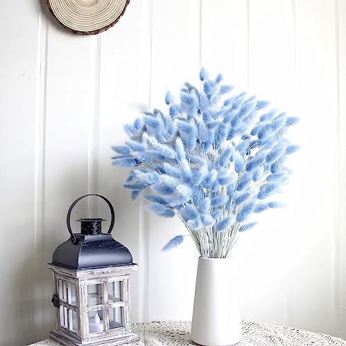 120 PCS Blue Dried Pampas Grass Decor, 17-inch Pompas Floral, Dry Flowers for Decoration, Pampas Grass in Bulk Tall, Blue ...