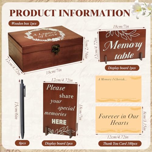 ZYNERY Wooden Memory Keepsake Box for Funeral,115pcs Celebration of Life Memory Cards Set Memorial A Legacy of Love Storag...