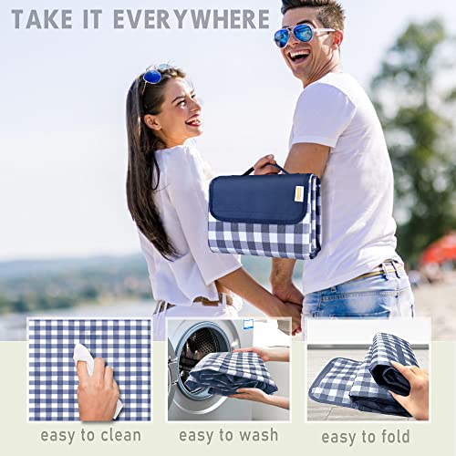 SAMSIER Outdoor Picnic Blankets Waterproof Foldable Sandproof, Large Gingham Cute Picnic Mat Washable Portable for Park Be...