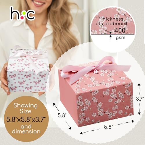 Small Floral Gift Boxes with Lids & Ribbons (20 Pack) 5.8” x 3.7” Empty Decorative Bakery Treat Boxes for Gift Giving, Coo...