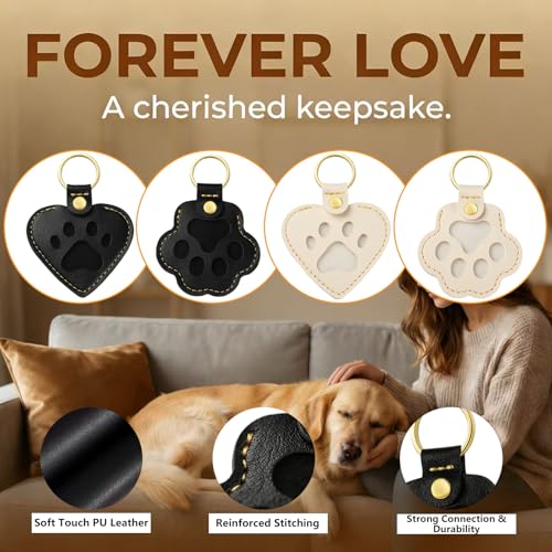 LONANSHO Pet Hair Keychain Keepsake: 2 Heart & 2 Paw Shaped Leather Keychains - Memorial Gift for Dog Cat Owners