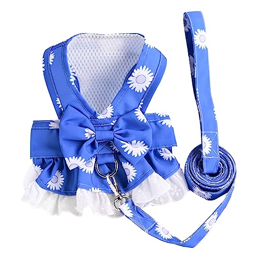 Anelekor Dog Harness Dress for Small Dog Daisy Floral Dog Harness and Leash Set Bow Knot Girl Puppy Princess Skirt with D-...