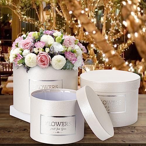 GnFlus White Gift Box Round Gift Boxes with Lids Set of 3 Nesting Gift Boxes for Presents Assorted Sizes Flower Boxes for ...