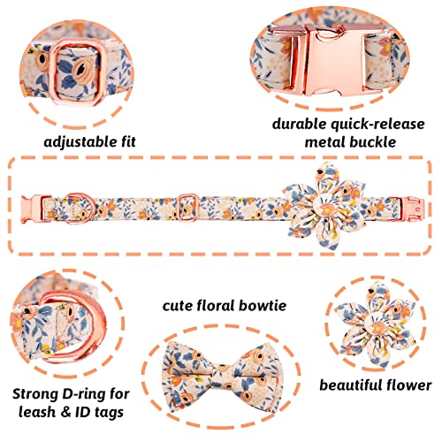 HSIGIO Dog Collar and Leash Set Girls Adjustable Puppy Collars with Floral Bow Tie for Small Medium Large Female Dogs, Ora...