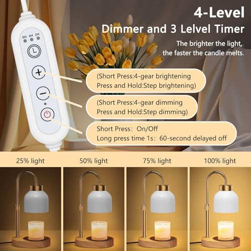 WUEAOA Candle Warmer Lamp, with Timer Dimmer, Height and Brightness Adjustable, Modern Electric Wax Warmer for Women Mom, ...