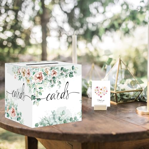 Watercolor Greenery and Floral Card Box Wedding Card Box Holder Gift Cards Receiving Box for Party Graduation Bridal or Ba...