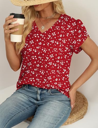 WIHOLL Womens Tops Dressy Casual Petal Sleeve Summer Spring Short Sleeve V Neck Shirts Work Business Vacation Clothes 2026