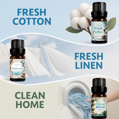 Clean Essential Oils Set 6 x 10ml–Fresh Linen, Mint,Clean Home,Silken Breeze, Fresh Cotton, Floral Soap for Diffuser, Home...