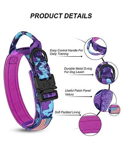 Hotsky Tactical Dog Collar and Leash Set, Heavy Duty Military Airtag Dog Collar with Handle and Metal Buckle for Training ...