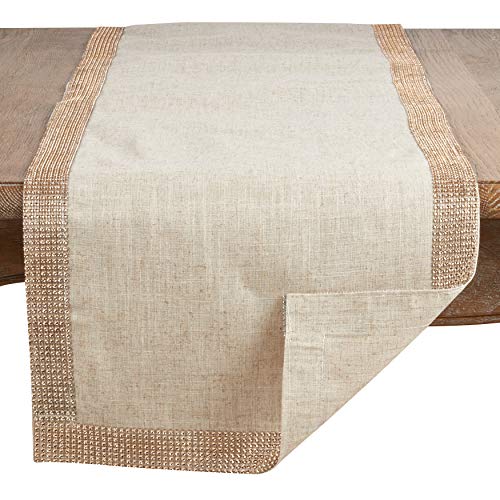 SARO LIFESTYLE 315.CH1654B Lily Collection Studded Design Table Runner, 16" x 54", Champagne