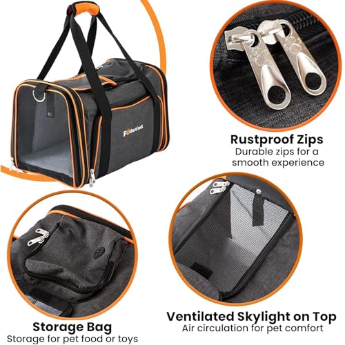 Petinstinct TSA Airline Approved Expandable Pet Carrier, 17"x11"x11" 5-Side Entry Soft-Sided Collapsible Cat Dog Carrier (...