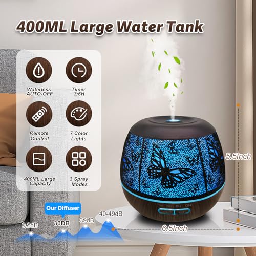 Roonbo Diffusers for Essential Oils Large Room 400ml,Essential Oil Diffuser for Home with R/C,Cool Mist Humidifiers for Be...