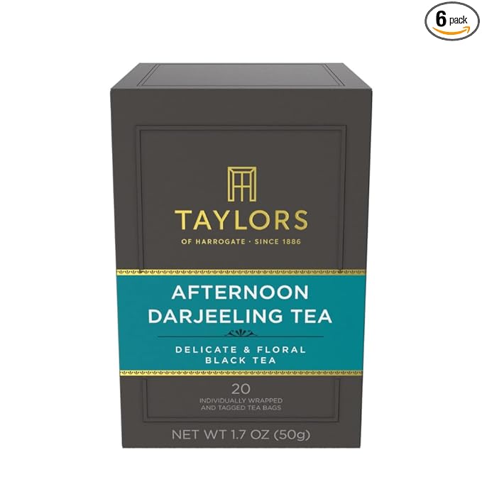 Taylors of Harrogate Afternoon Darjeeling, Black Tea, Individually Wrapped Bags 20 Count (Pack of 6), Delicate, Sweet & Fl...
