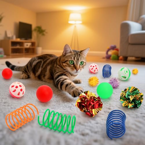 Nicunom 100 Pcs Cat Toys for Indoor Cats and Kittens - Spring, Fur Mice, Crinkle Ball, Sparkle Pom Pom Ball, Bell, Catnip ...