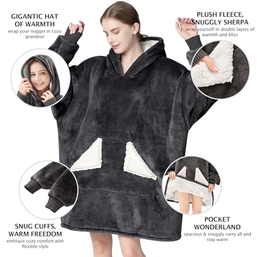 Touchat Wearable Blanket Hoodie, Oversized Sherpa Fleece Sweatshirt Blanket with Giant Hood Pocket and Sleeves for Adult, ...