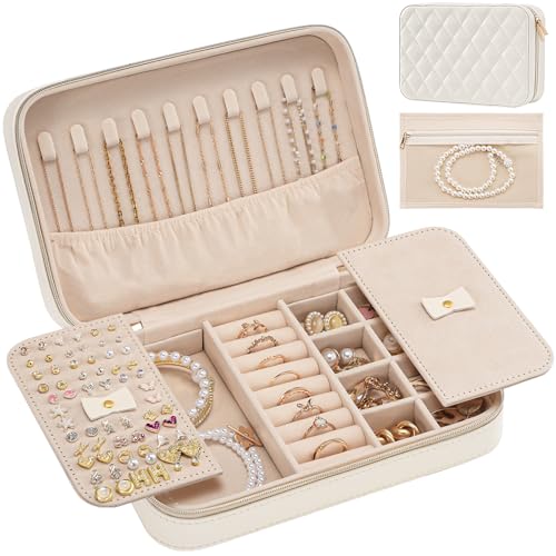 Lolalet Travel Jewelry Case for Women Girls, Travel Jewelry Organizer Box with Mirror & Clear Storage Bag, Small Portable ...