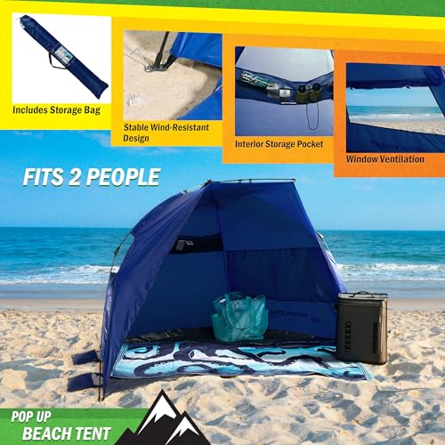 Beach Tent Sun Shelter - UPF50+ UV Protection Portable Sun Canopy for Beach Cabana - 2-3 Person Pop Up Beach Tent - Beach ...