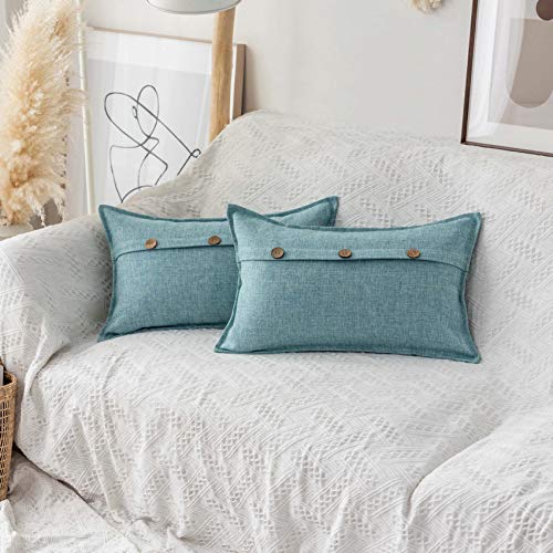 Home Brilliant 12x20 Pillow Cover Linen Decorative Throw Pillow Cover Button Cushion Cover for Couch, Rectangular, 30 x 50...