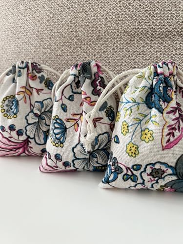 Autupy 20 Pack Floral Burlap Drawstring Bags Small Bags Packing Storage Linen Jewelry Pouches Sacks for Valentine's Day We...