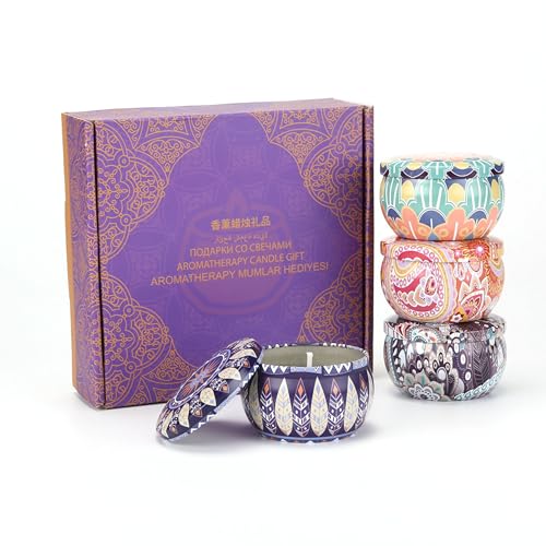 Aromatherapy Candle Gift Set 4 Pack Soy Wax Candles, Lavender, Lemon, Vanilla & White Peach Long-Lasting Clean Burn for Re...