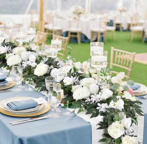 Lvydec 2 Pack Artificial Peony Flower Garland - 6ft Silk Peony Vine Willow Leaves Garland White Arch Flower Vine for Weddi...