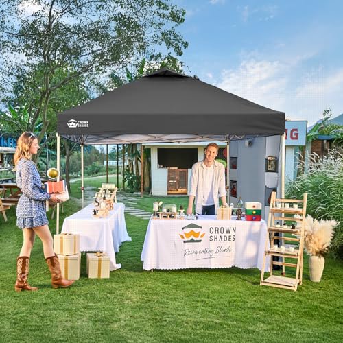 CROWN SHADES Canopy Tent 10x10 Pop Up Canopy Outdoor Shade with Pockets Sidewall, Easy Up Sun Shelter with One Person Set ...