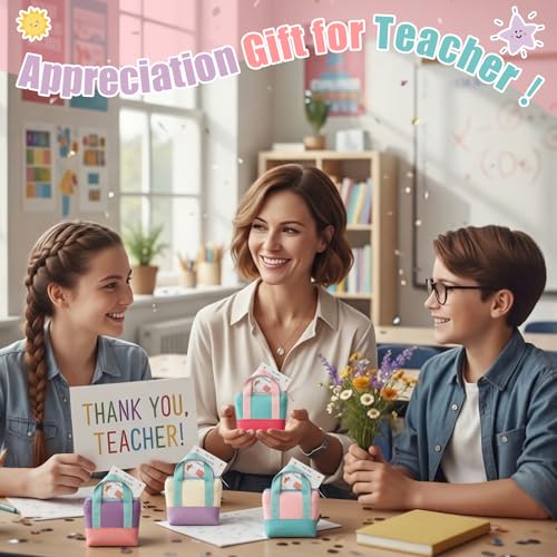 4 Sets Teacher Appreciation Gift Bags Mini Canvas Tote Bags Card Holder Mini Coin Purses with Thank You Cards for Women Ba...