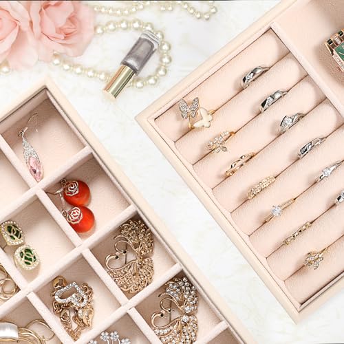 LANDICI Stackable Jewelry Organizer Trays 4 Set,PU Leather Jewelry Organizer Drawer,Jewelry Storage Display Tray for Earri...