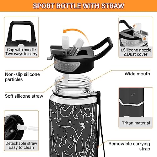 Burbuja Magical Black Cats 32 oz Water Bottle with Straw Lid, Leakproof & BPA Free Tritan Bottle for Gym Fitness Outdoor S...