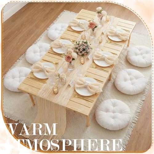 Beeveer 91 x 71'' Extra Large Outdoor Picnic Blanket with Beige Table Runner 6 Napkins and 6 Beige Floor Pillows Cushions ...
