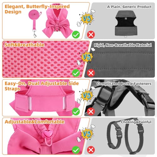 KOOLTAIL Cute Cat Harness and Leash Set with Bowtie, Small Dog Vest Harnesses for Girl Outfit, Step in No Pull Soft Mesh P...