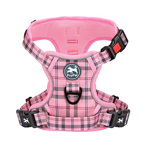 PoyPet No Pull Dog Harness, Reflective Adjustable No Choke Pet Vest with Front & Back 2 Leash Attachments, Soft Control Tr...