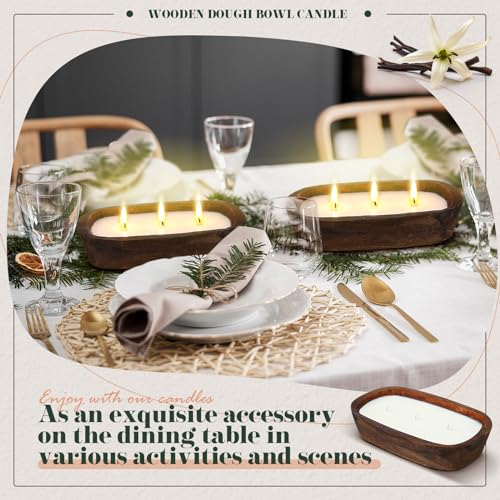 Threlaco 2 Pack Wood Dough Bowl Candle Jar Candle Decorative with Wick Scented Candles Soy Gifts for Men Women Farmhouse T...