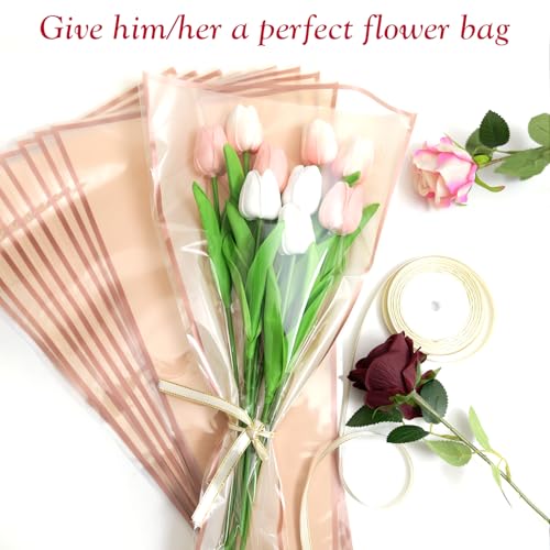 Wzifyf 50 PACK Flower Bags for Bouquets Flower Bouquet Holders Rose Gold Floral Wrapping Paper flower Sleeves Build Your O...