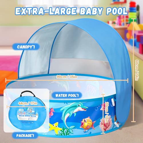 Baby Beach Tent, Pop-Up Above Ground Pool, Foldable Kiddie Pool with Sun Shelter Canopy for Ages 9-48 Months, Toddler Wadi...